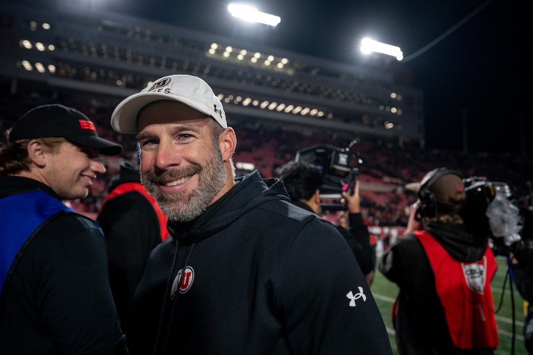 (Trent Nelson  |  The Salt Lake Tribune) Utah Utes head coach Morgan Scalley after Utah defeated Houston, NCAA football at Rice-Eccles Stadium in Salt Lake City on Saturday, Oct. 24, 2026.
