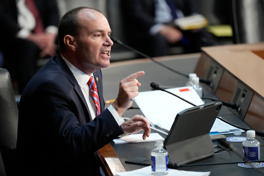 (Susan Walsh | AP) Sen. Mike Lee, R-Utah, questions FBI Director Christopher Wray during a Senate Judiciary Committee oversight hearing on Capitol Hill in Washington, Tuesday, Dec. 5, 2023.
