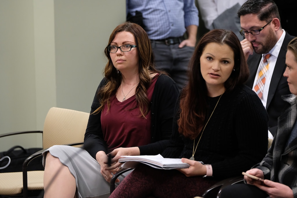 Francisco Kjolseth | The Salt Lake TribuneLuanne Cooper, left, a former member of the Polygamist Kingston clan and Jessica Christensen of the show "Escaping Polygamy" attend a hearing for HB99, a bill amending Utah's bigamy statute as it goes back to the House Judiciary Committee for another hearing on Tuesday, Feb. 7, 2017. 