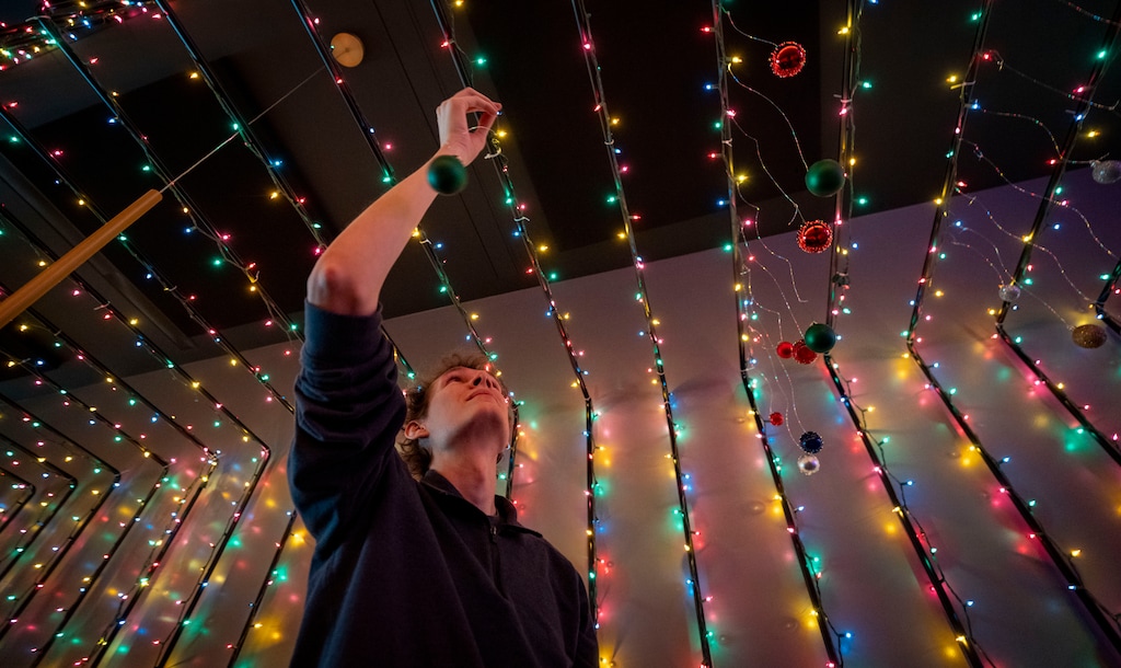 (Rick Egan | The Salt Lake Tribune)  Peter Wiarda decorates The Ruin in downtown Salt Lake City for the holidays, on Monday, Nov. 25, 2024. The Christmas pop-up bar is scheduled to open Nov. 29, 2024 — Black Friday.