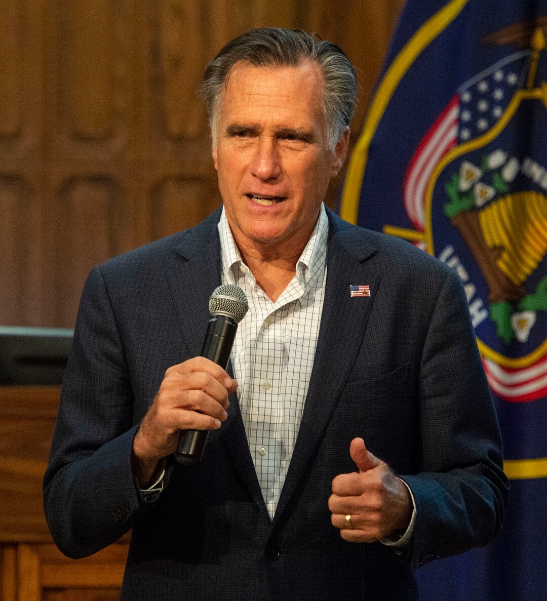 (Rick Egan  |  The Salt Lake Tribune)       Mitt Romney speaks during a town hall meeting at the Provo City Hall Council Chambers, Friday, June 21, 2019.