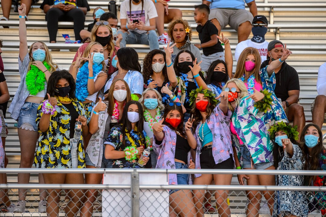 (Trent Nelson  |  The Salt Lake Tribune) Herriman fans pose for a photograph, hosting Davis High School football, in Herriman on Thursday, Aug. 13, 2020.