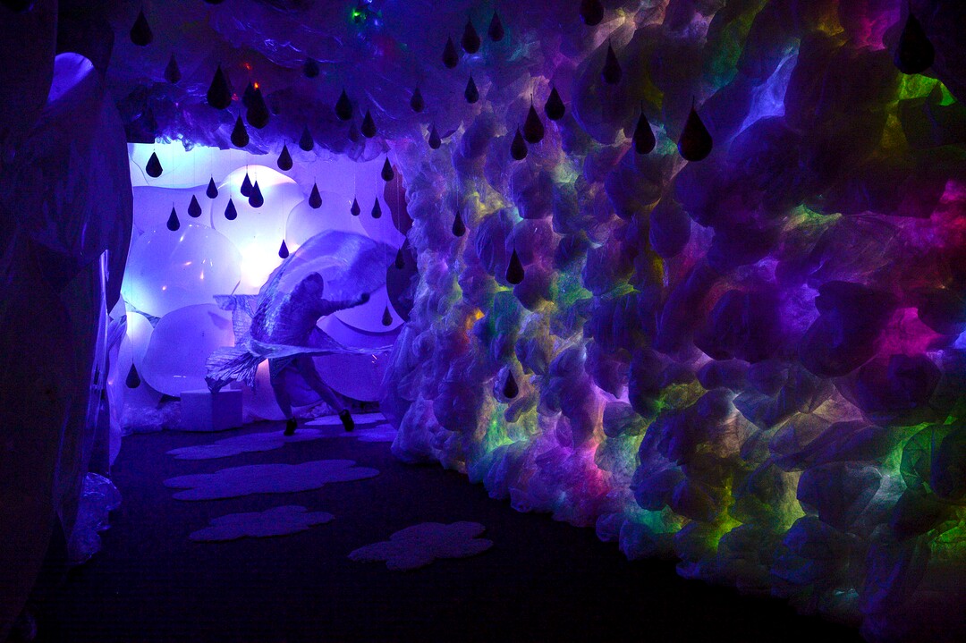 (Leah Hogsten  |  The Salt Lake Tribune) Stormdancer beckons you to walk through the storm at Dreamscapes, the interactive walk-through art exhibition in The Gateway, Tuesday, June 16, 2020. Dreamscapes is reopening June 4, with new exhibits and an added focus on safety during the coronavirus pandemic. 