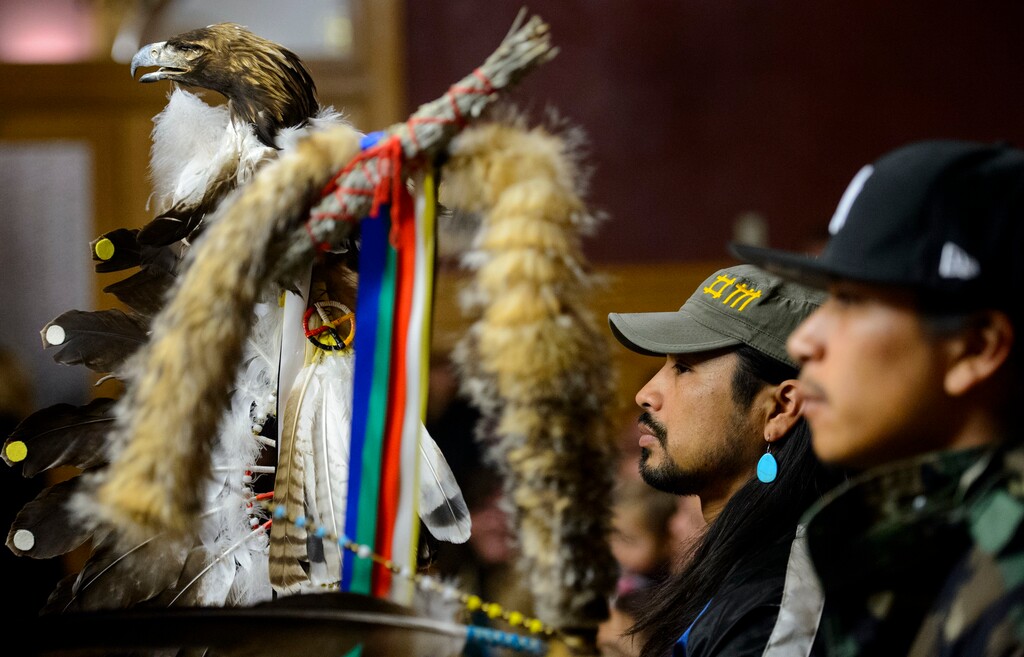 (Steve Griffin  |  The Salt Lake Tribune)  Carl Moore, chairman for Peaceful Advocates for Native Dialogue and Organizing Support, listens as the Salt Lake City Council unanimously votes in favor of making the second Monday of October Indigenous Peoples' Day on Tuesday.
