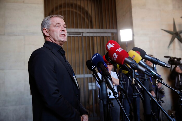 Copenhagen police homicide chief Jens Moeller speaks in a press conference in Copenhagen Wednesday, Aug. 23, 2017.  Danish police said Wednesday that a DNA test from a headless torso found in the Baltic Sea matches with missing Swedish journalist Kim Wall, who is believed to have died on an amateur-built submarine that sank. (Jens Dresling/Ritzau Foto via AP)