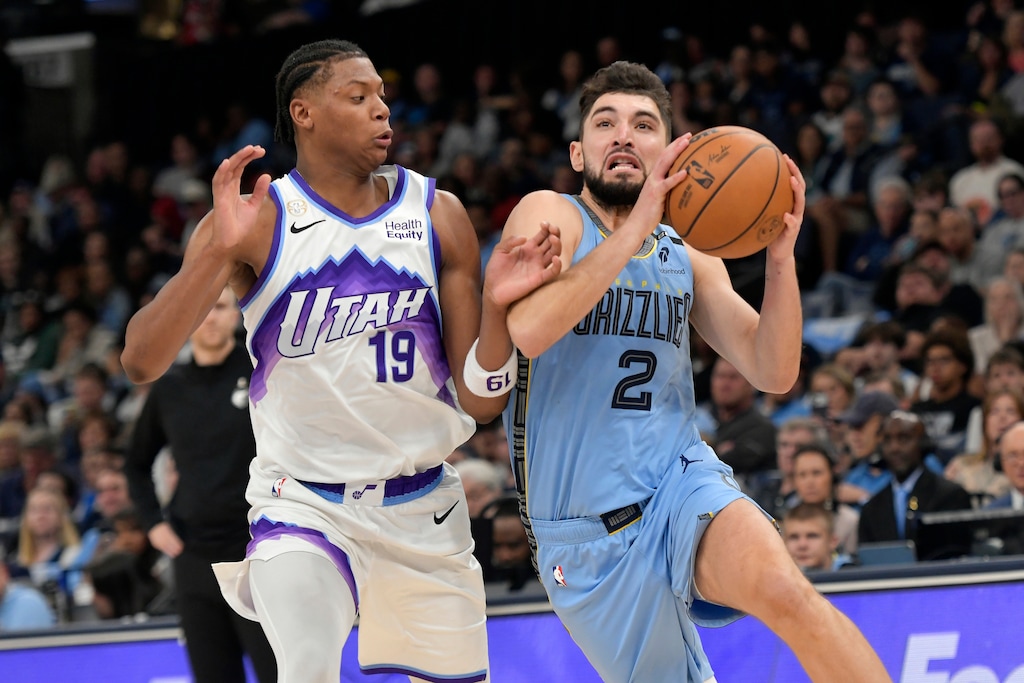 (Brandon Dill | AP Photo) Memphis Grizzlies guard Ty Jerome (2) handles the ball against Utah Jazz forward Ace Bailey (19) in the second half of an NBA basketball game Wednesday, Oct. 21, 2026, in Memphis, Tenn.