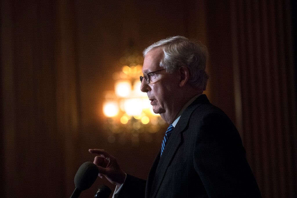 (Rod Lamkey | Pool via AP)  Senate Majority Leader Mitch McConnell of Kentucky speaks during a news conference with other Senate Republicans on Capitol Hill in Washington, Tuesday, Dec. 15, 2020.