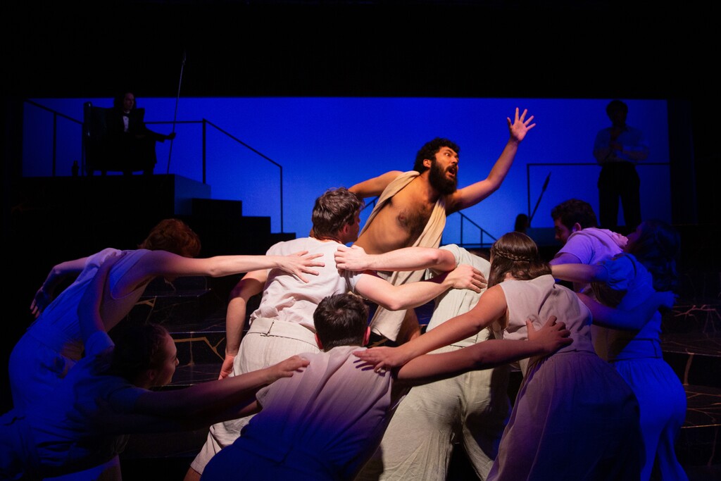 (Photo courtesy of the University of Utah Department of Theatre) Benjamin Young (center) in a 2019 production of “The Odyssey.”
