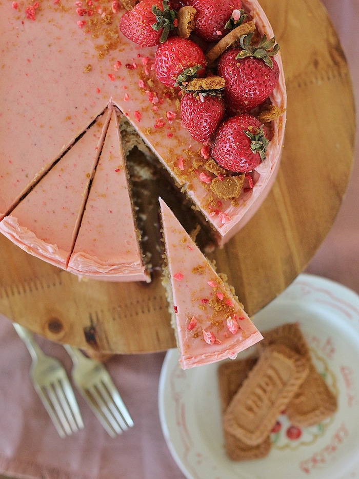 (Photo by Trina Harris Photography | Courtesy of Courtney Rich) Cake by Courtney's Strawberry Biscoff Cake.