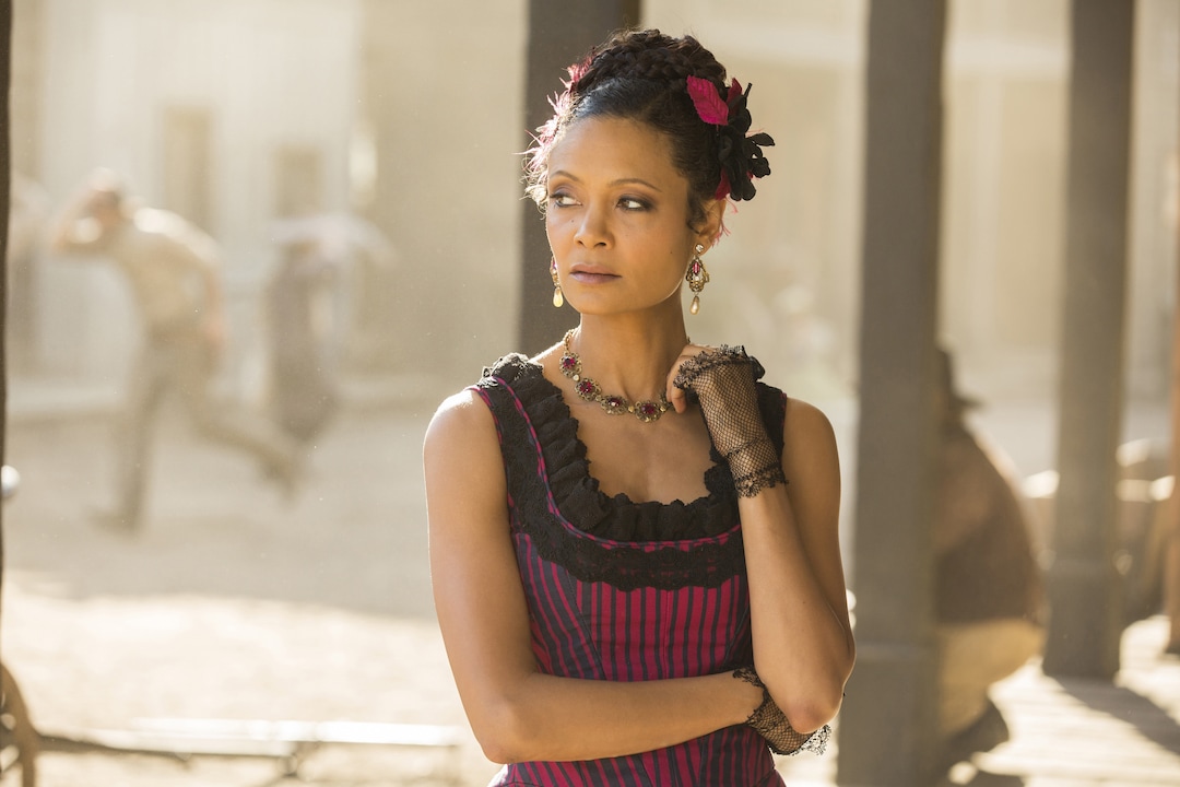 This image released by HBO shows Thandie Newton in a scene from, "Westworld." Newton was nominated for an Emmy Award for outstanding supporting actress in a drama series on Thursday, July 13, 2017. The Emmy Awards ceremony, airing Sept. 17 on CBS, will be hosted by Stephen Colbert. (John P. Johnson/HBO via AP)