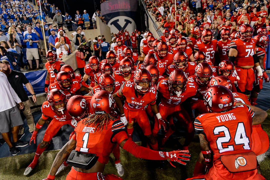 (Trent Nelson | The Salt Lake Tribune)  Utah takes the field as BYU hosts Utah on Saturday, September 9, 2017.