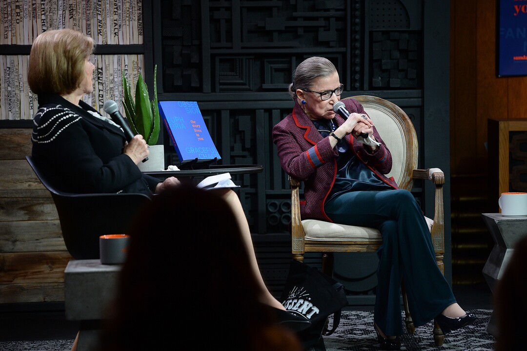 (Scott Sommerdorf   |  The Salt Lake Tribune)   Supreme Court Justice Ruth Bader Ginsburg is interviewed at Sundance's Cinema Cafe by NPR's Nina Totenberg, left, in connection with the documentary "RBG", Sunday, January 21, 2018.