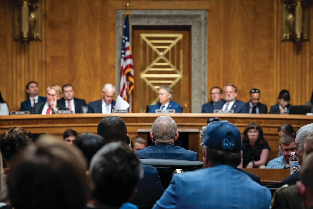 Dr. Anthony Fauci, former director of the National Institute of Allergy and Infectious Diseases, testifies at a Senate Homeland Security and Governmental Affairs Committee hearing on Wednesday, July 29, 2026. (Haiyun Jiang/The New York Times)