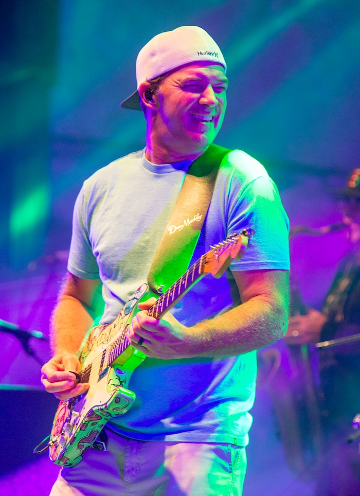 (Rick Egan  |  The Salt Lake Tribune)  Miles Doughty plays guitar as Slightly Stoopid performs, at the Regge Rise Up Music Festival at the Rivers Edge near Heber City, Friday, Aug. 23, 2019.