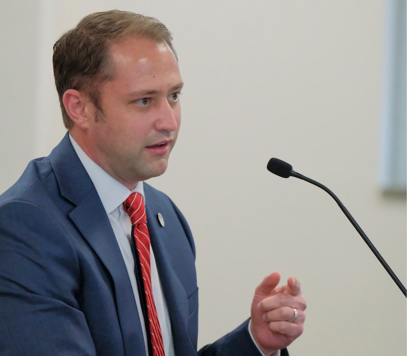 (Leah Hogsten | The Salt Lake Tribune) South Jordan Republican Rep. Jordan Teuscher presents his bill HB297 before the House Government Operations Committee at the Utah Capitol, Feb. 5, 2021. HB297 is in response to efforts by candidates and others to get independents and some Democrats to change their party affiliation to Republican in order to vote in last yearÕs GOP gubernatorial primary. HB297 passed the committee Friday on a 7-3 vote on its way to the full House.
