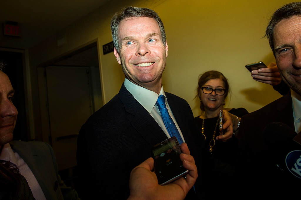 Former Utah Attorney General John Swallow talks to members of the media after his trial Thursday, March 2, 2017, in Salt Lake City. Swallow was acquitted of bribery and evidence tampering charges in one of the highest-profile scandals in state history. (Chris Detrick/The Salt Lake Tribune via AP)