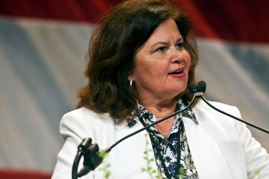 (Chris Detrick | Tribune File Photo) Enid Mickelsen speaks during the Utah Republican Party Organizing Convention at the South Towne Expo Center on Saturday May 18, 2013.