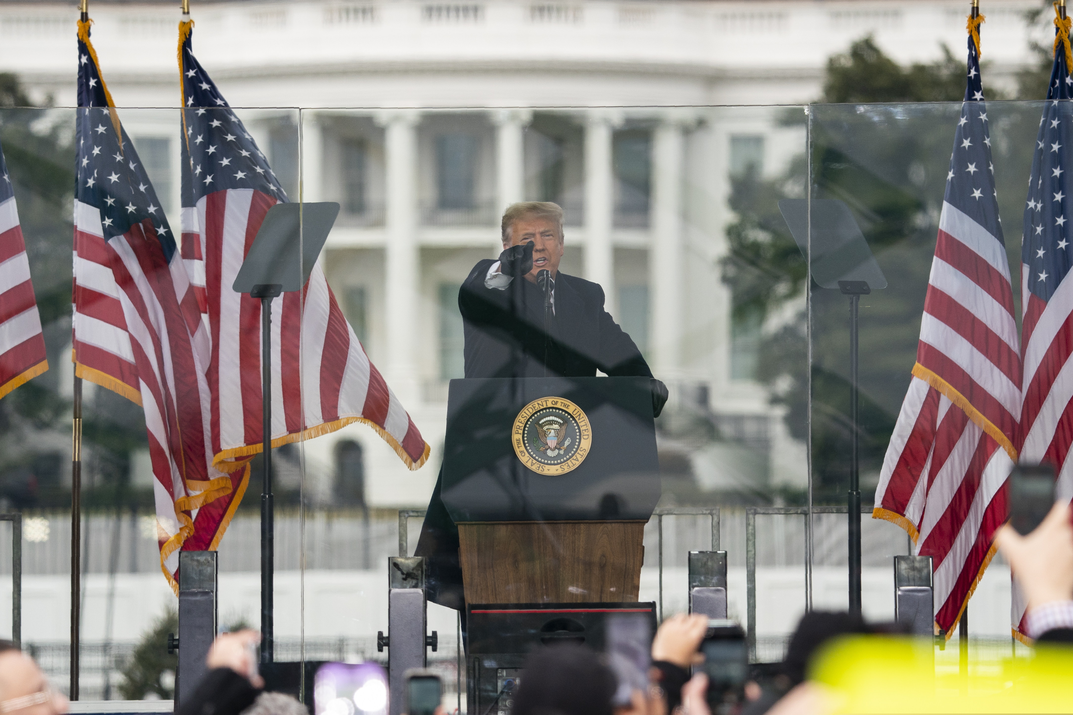 FILE - In this Jan. 6, 2021, file photo President Donald Trump speaks during a rally protesting the electoral college certification of Joe Biden as President in Washington. Arguments begin Tuesday, Feb. 9, in the impeachment trial of Donald Trump on allegations that he incited the violent mob that stormed the U.S. Capitol on Jan. 6. (AP Photo/Evan Vucci, File)