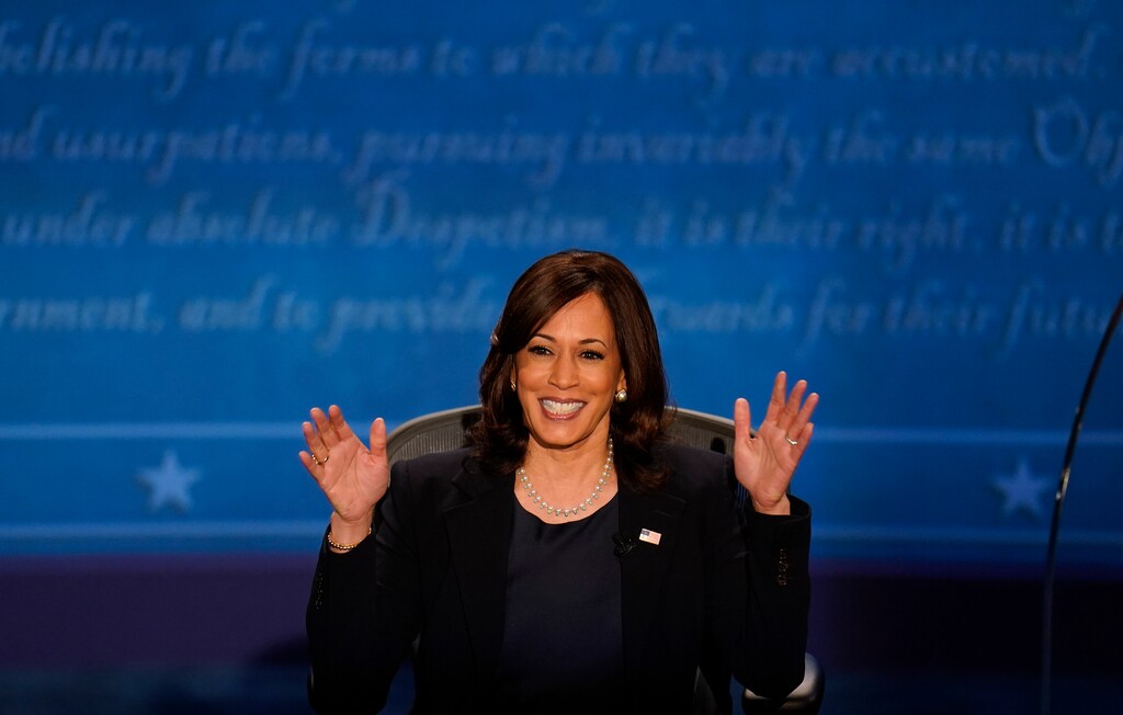 (Julio Cortez | AP photo)
Democratic vice presidential candidate Sen. Kamala Harris, D-Calif., responds during the vice presidential debate with Vice President Mike Pence Wednesday, Oct. 7, 2020, at Kingsbury Hall on the campus of the University of Utah in Salt Lake City.