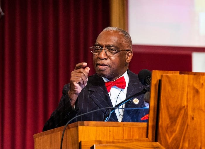 (Rick Egan  |  The Salt Lake Tribune)   Rev. France Davis preaches a sermon at Calvary Baptist Church, Sunday, Dec. 22, 2019.
