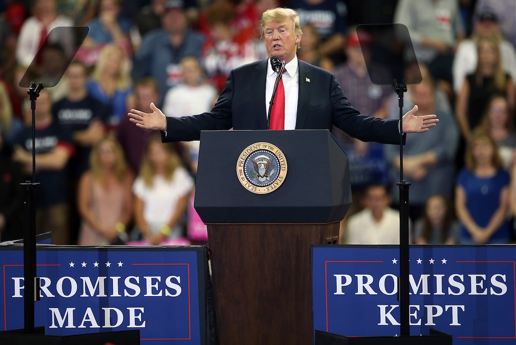 (Jim Mone | The Associated Press) U.S. President Donald Trump speaks at a campaign rally, Wednesday, June 20, 2018, in Duluth, Minn.