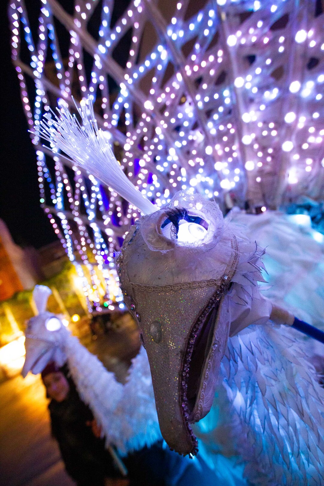 ( Farris Gerard | Courtesy of Utah Arts Alliance ) A two-headed, lighted peacock puppet named Penelopeacock at the 2018 Illuminate festival at The Gateway. The peacock, from puppet artists Colossal Collective in Boise, Idaho, will return for the 2019 Illuminate festival Nov. 8 and 9.