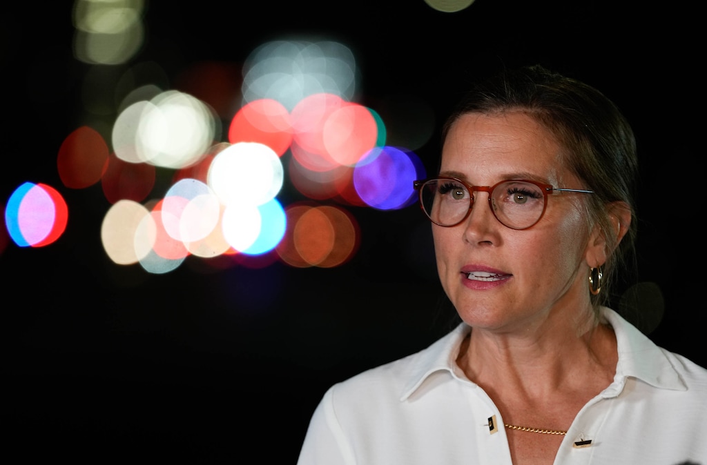 (Francisco Kjolseth  | The Salt Lake Tribune) Salt Lake City Mayor Erin Mendenhall gives a briefing just up the street from where a shooting occurred at the "No Kings" protest, June 14, 2025. The city will change its event permitting process starting next year, Mendenhall announced Thursday.