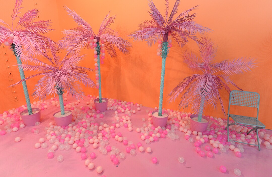 (Francisco Kjolseth  |  The Salt Lake Tribune) Pink palm trees decorate the fruit room at Hall of Breakfast, a quirky new art exhibit that celebrates the first meal of the day.