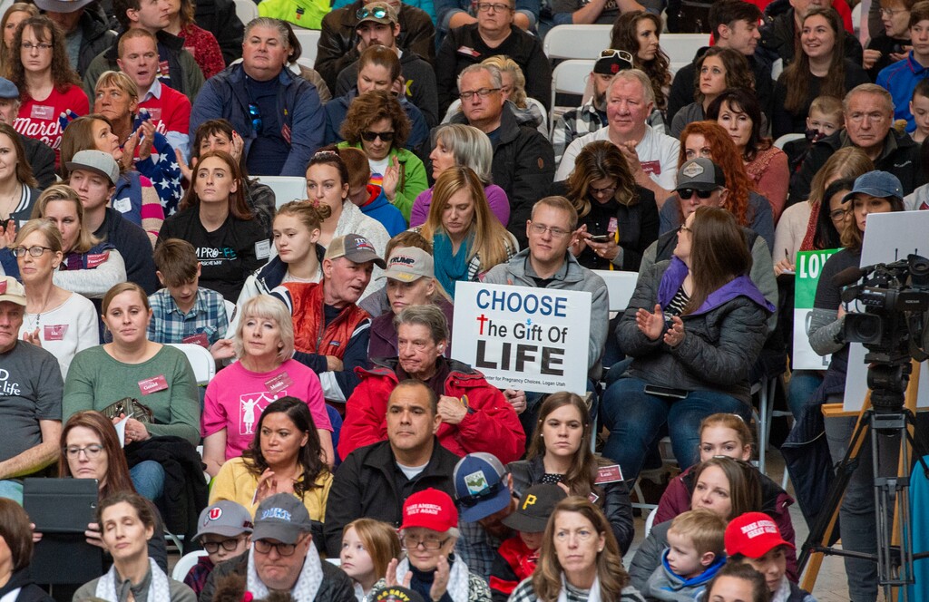(Rick Egan  |  The Salt Lake Tribune)     Hundreds of pro life supporters listen to speaker at the March for Life Utah rally at the Utah State Capitol, Saturday, Jan. 25, 2020.