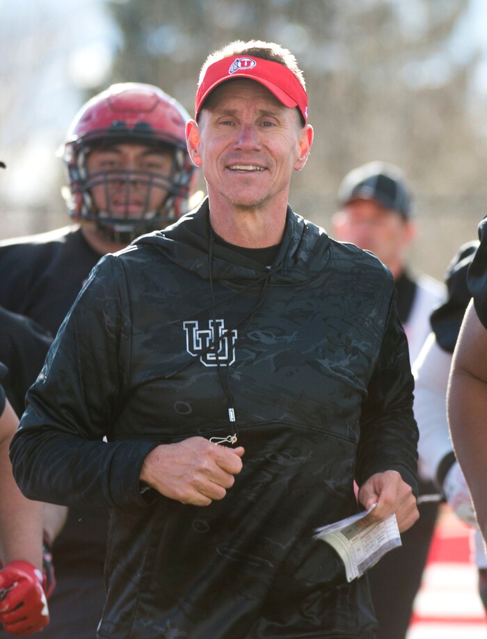 (Rick Egan  |  The Salt Lake Tribune)   Utah associate head coach/defensive line coach Gary Andersen, during the first day of Spring practice, Monday, March 5, 2018.



