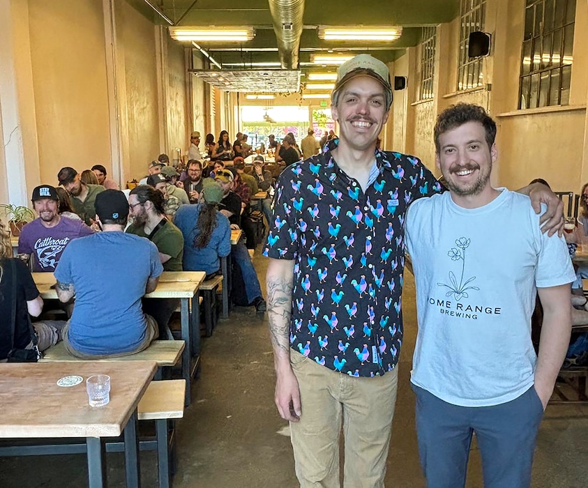 (Home Range Brewing) Co-owners Chris Sisneros-Kidd, left, and Cullen Williams inside Home Range Brewing, their new tavern-style bar at 186 N. Main Street in Logan that occupies part of a building constructed in 1903.
