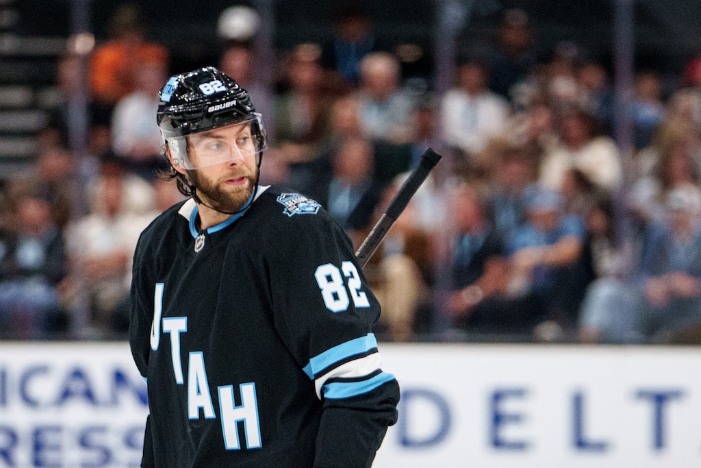 (Trent Nelson  |  The Salt Lake Tribune) Utah Hockey Club forward Kevin Stenlund (82).
