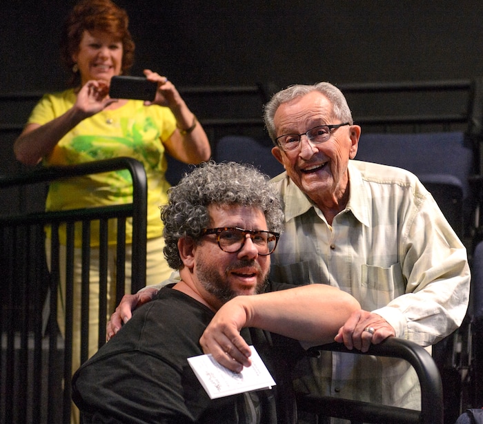 (Steve Griffin  |  The Salt Lake Tribune)  Playwright Neil LaBute, left, and his former BYU teacher, Chuck Metten, talk prior to the last preview rehearsal of a world-premiere of LaBute's play "How to Fight Loneliness" at the USF Anes Theater on the SUU campus in Cedar City on Thursday Aug. 24, 2017.