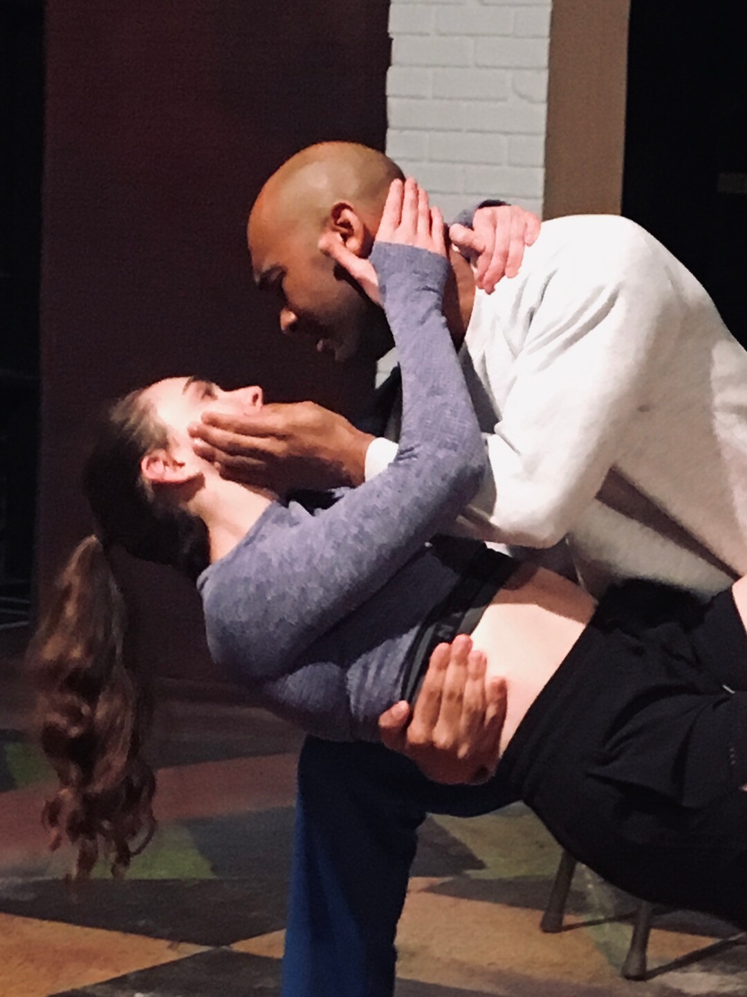 (Photo courtesy Kathleen Cahill) Mikki Reeve and Darrell T. Joe at a March 2019 rehearsal for Salt Lake Acting Company's “Silent Dancer.”