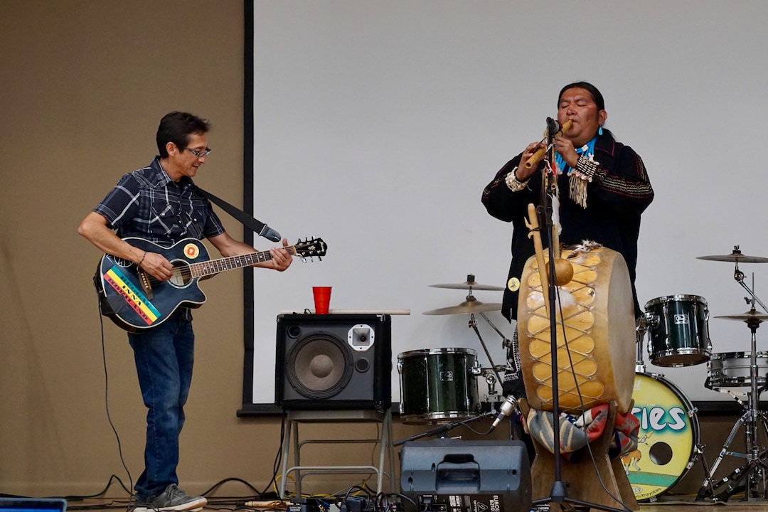 (Zak Podmore | The Salt Lake Tribune) Hopi artists Ed Kabotie and Ryon Polequaptewa perform at the Rumble on the Mesa festival in Bluff, Utah, on Sept. 28, 2019.
