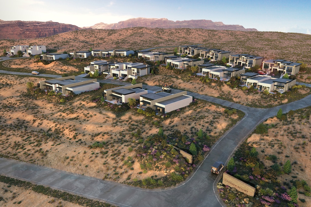 (Invent Development Partners) A conceptual design for the first phase of the Lionsback Resort, a vacation development in Moab that is currently under construction.