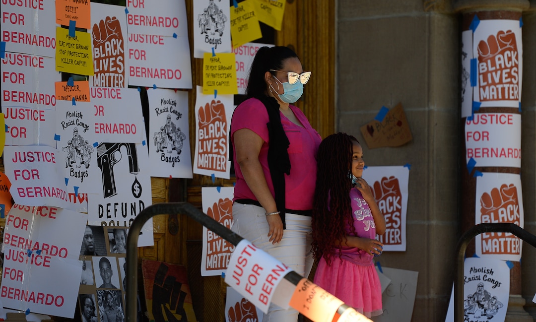 (Francisco Kjolseth  |  The Salt Lake Tribune) Ingrid Romero, and her daughter Nevaeh, who was celebrating her 7th birthday, pose for a photograph on the steps of City Hall during the Juneteenth celebration at Washington Square in Salt Lake City on Friday, June 19, 2020.