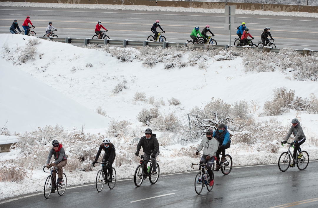 (Francisco Kjolseth  | The Salt Lake Tribune) People participate in a memorial bike ride along Wasatch Blvd in Salt Lake City on Sunday, Feb. 14, 2021, in honor of the four who died in an avalanche on Saturday, Feb. 6.