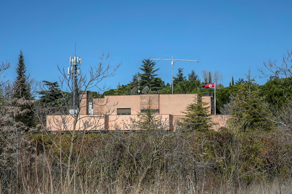 (Bernat Armangue | AP Photo) This Wednesday, March 13, 2019 photo show a general view of the North Korea's embassy in Madrid, Spain, Wednesday March 13, 2019. A Spanish court is accusing an American, Mexican and South Korean part of a 10-strong group that led an attack on the North Korean Embassy in February, saying the FBI was offered stolen data. National Court judge Jose de la Mata on Tuesday, March 26 lifted a secrecy order, announcing it had found evidence of various crimes, including trespassing, injuries, threats and burglary committed by "a criminal organization."