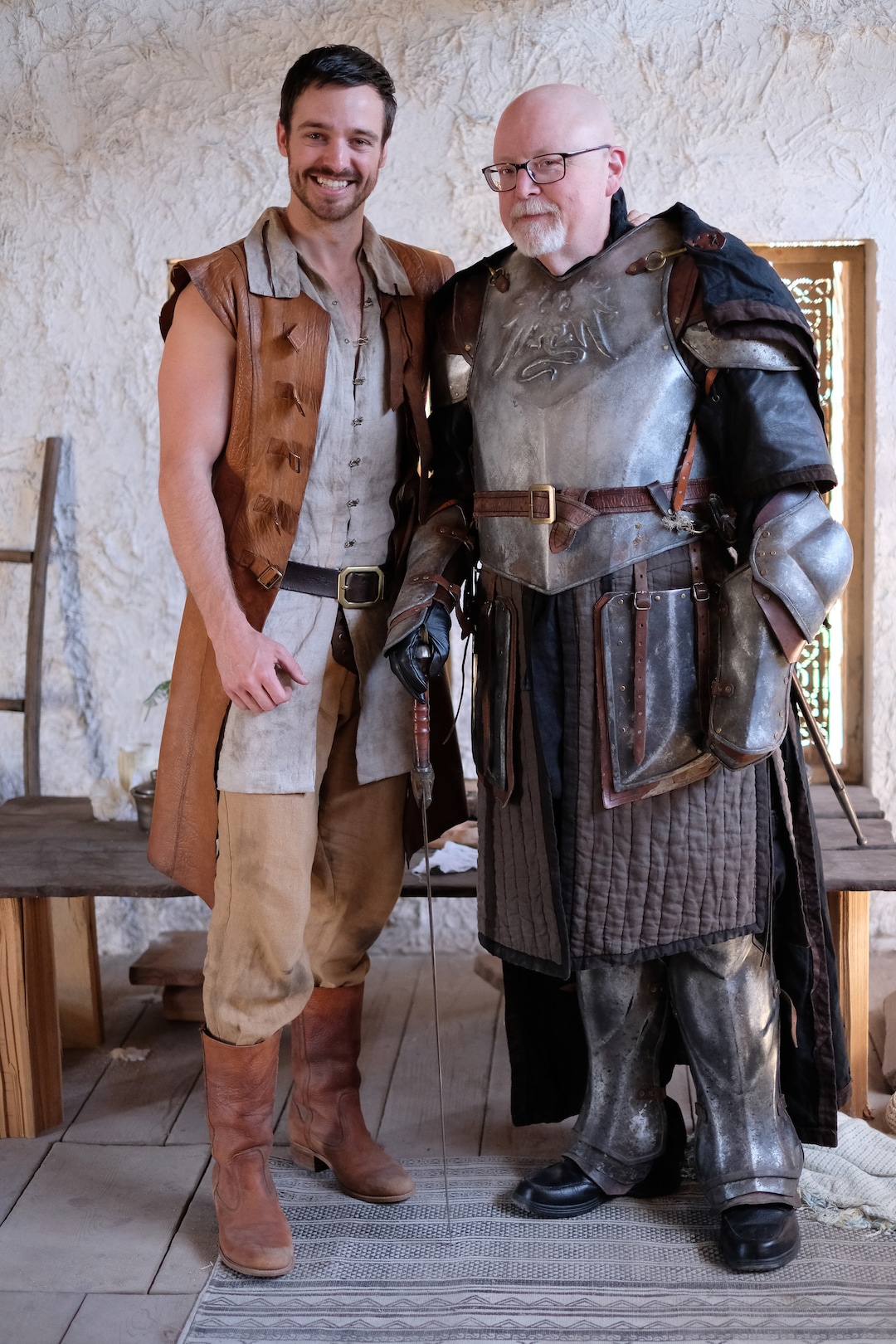 (Photo courtesy Doug Pasko) “Outpost” star Jake Stormoen and Salt Lake Tribune TV critic Scott D. Pierce on the set of the show in Springville.