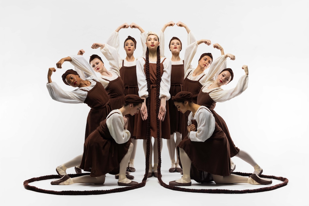 (Beau Pearson  |  Ballet West) Dancers from Utah's Ballet West pose in costumes for "Les Noces (The Wedding)," a classic 1923 work by choreographer Bronislava Nijinska that will be performed April 14-22, 2023, at the Capitol Theatre in Salt Lake City.