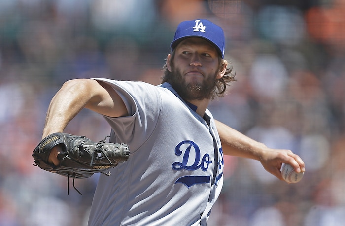 Los Angeles Dodgers pitcher Clayton Kershaw works against the San Francisco Giants in the first inning of a baseball game Wednesday, May 17, 2017, in San Francisco. (AP Photo/Ben Margot)