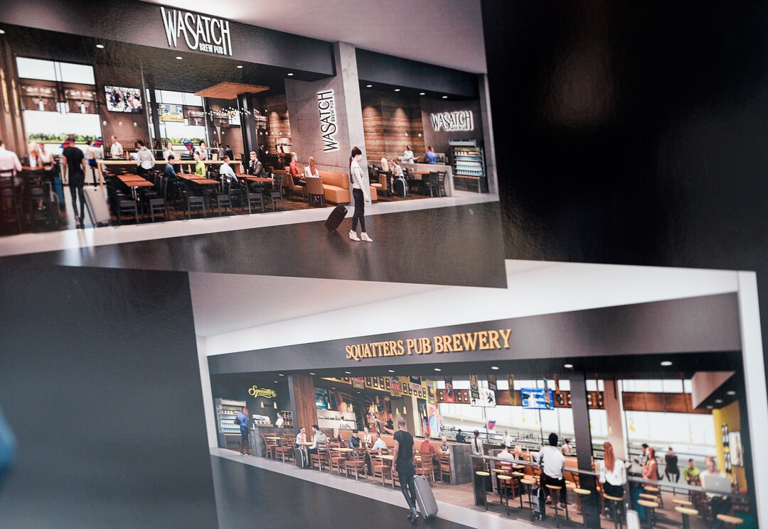(Francisco Kjolseth  |  The Salt Lake Tribune)  Salt Lake City International Airport announces food concessionaires for the first phase of the new expanded airport during a tour on Wed. Feb. 20, 2019, as renderings provide a visual snapshot of the food and beverage options that is said to include 23 concepts with a number of home-grown options that are local favorites.