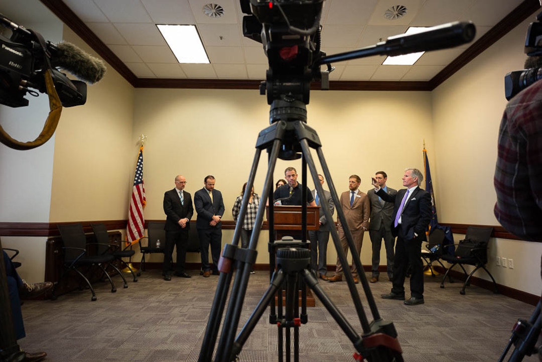 (Trent Nelson | The Salt Lake Tribune)  Jason Harris speaks at a press conference in Salt Lake City on Wednesday March 6, 2019. Harris was charged with possession of a controlled substance after being found with medical cannabis. The charges were dropped.