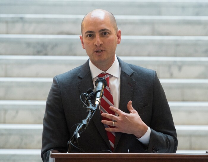 (Rick Egan  |  The Salt Lake Tribune)  Sen. Dan Hemmert talks about Mitt Romney running for Senate, at a media conference, at the Utah State Capitol, Monday, November 13, 2017.




