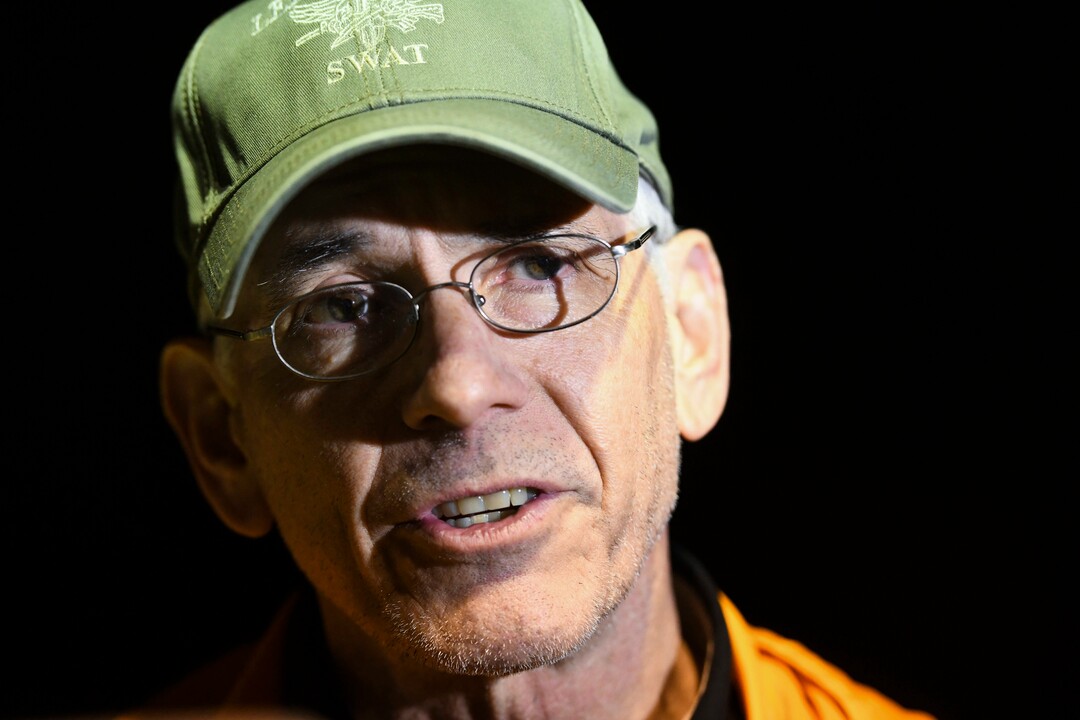 Lee County Sheriff Jay Jones speaks to reporters at the staging area at Sanford Middle School in Beauregard, Ala., Sunday, March 3, 2019, after tornados ravaged the area, causing multiple deaths. (AP Photo/Julie Bennett)