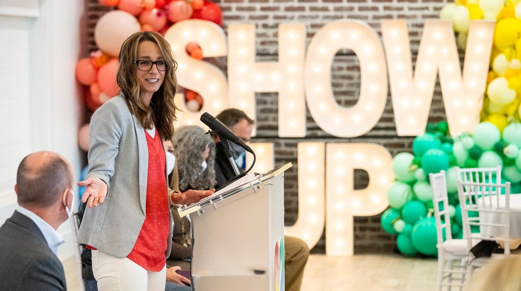 (Rick Egan | The Salt Lake Tribune) Utah First Lady, Abby Cox, unveils her new statewide initiative during a news conference in Alpine, on Tuesday, April 27, 2021.