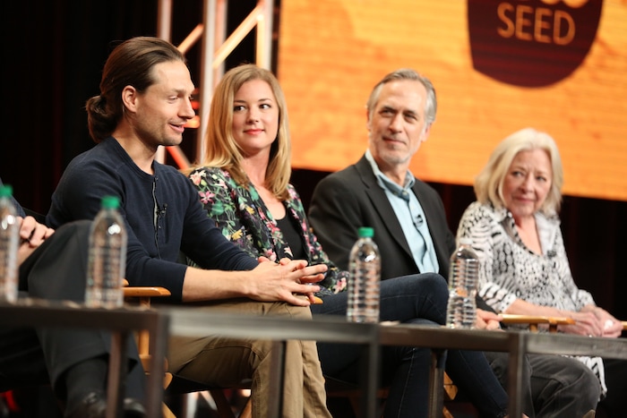 (Chris Frawley/The CW) Gregory Smith, Emily VanCamp, Tom Amandes and Debra Mooney at the “Everwood” reunion.