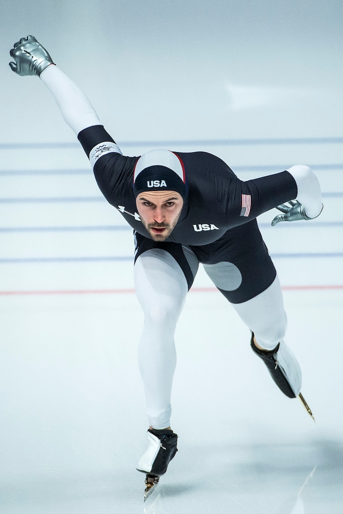 (Chris Detrick  |  The Salt Lake Tribune)  Mitchell Whitmore of the United States competes in the Men's 1,000m at Gangneung Oval during the Pyeongchang 2018 Winter Olympics Friday, Feb. 23, 2018. Whitmore in 10th place with a time of 1:09.17. 