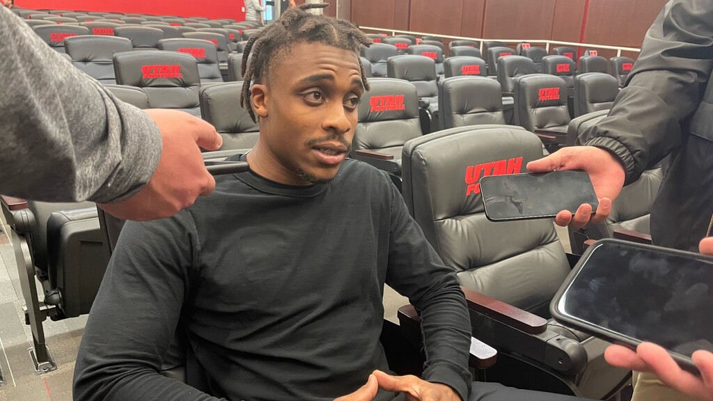 (Alex Vejar | The Salt Lake Tribune) Florida transfer Mohamoud Diabate, a senior linebacker, talks with reporters on Thursday, March 31, 2022 at the University of Utah football practice facility.